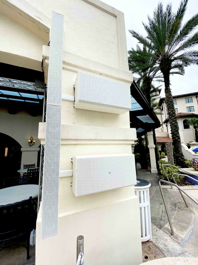 Wall-mounted outdoor speakers