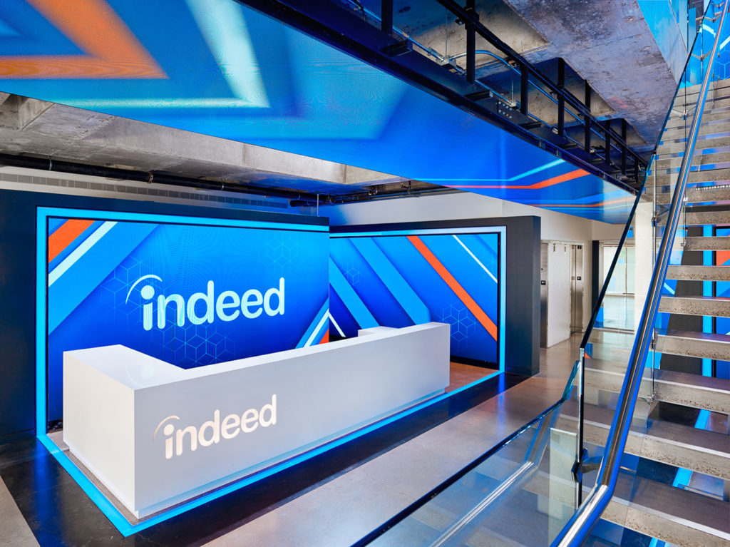Indeed Headquarters — LED video wall lobby